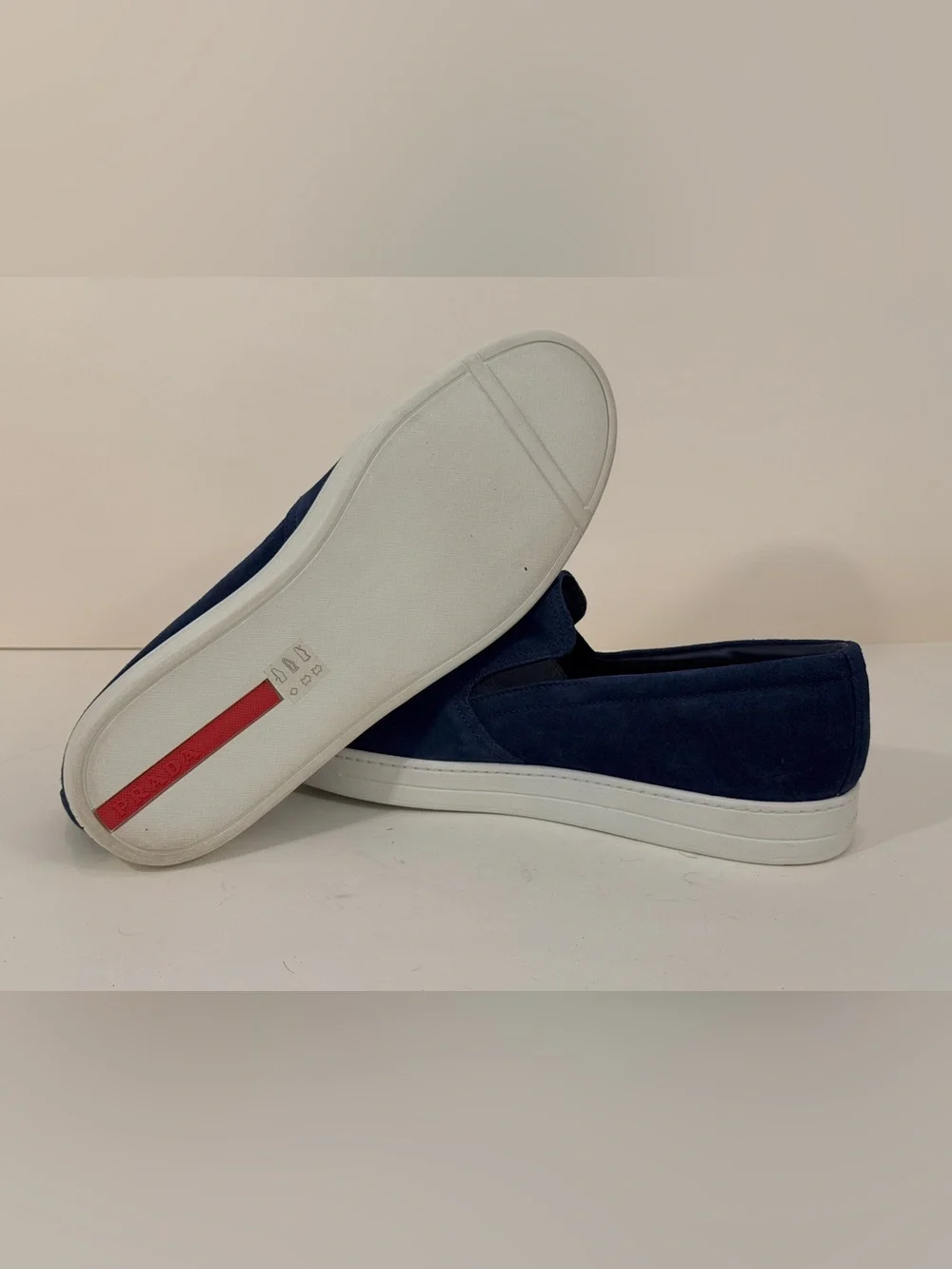 Prada Navy Suede Slip-On Loafers